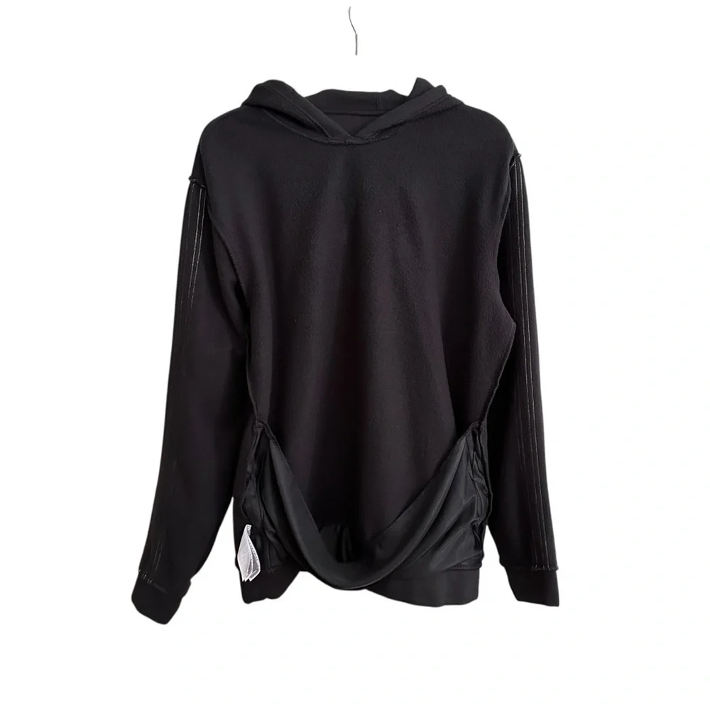 ADIDAS Black Camo Logo Three Stipe Hoodie Sweatshirt Graphic‎ Athletic Wear M
